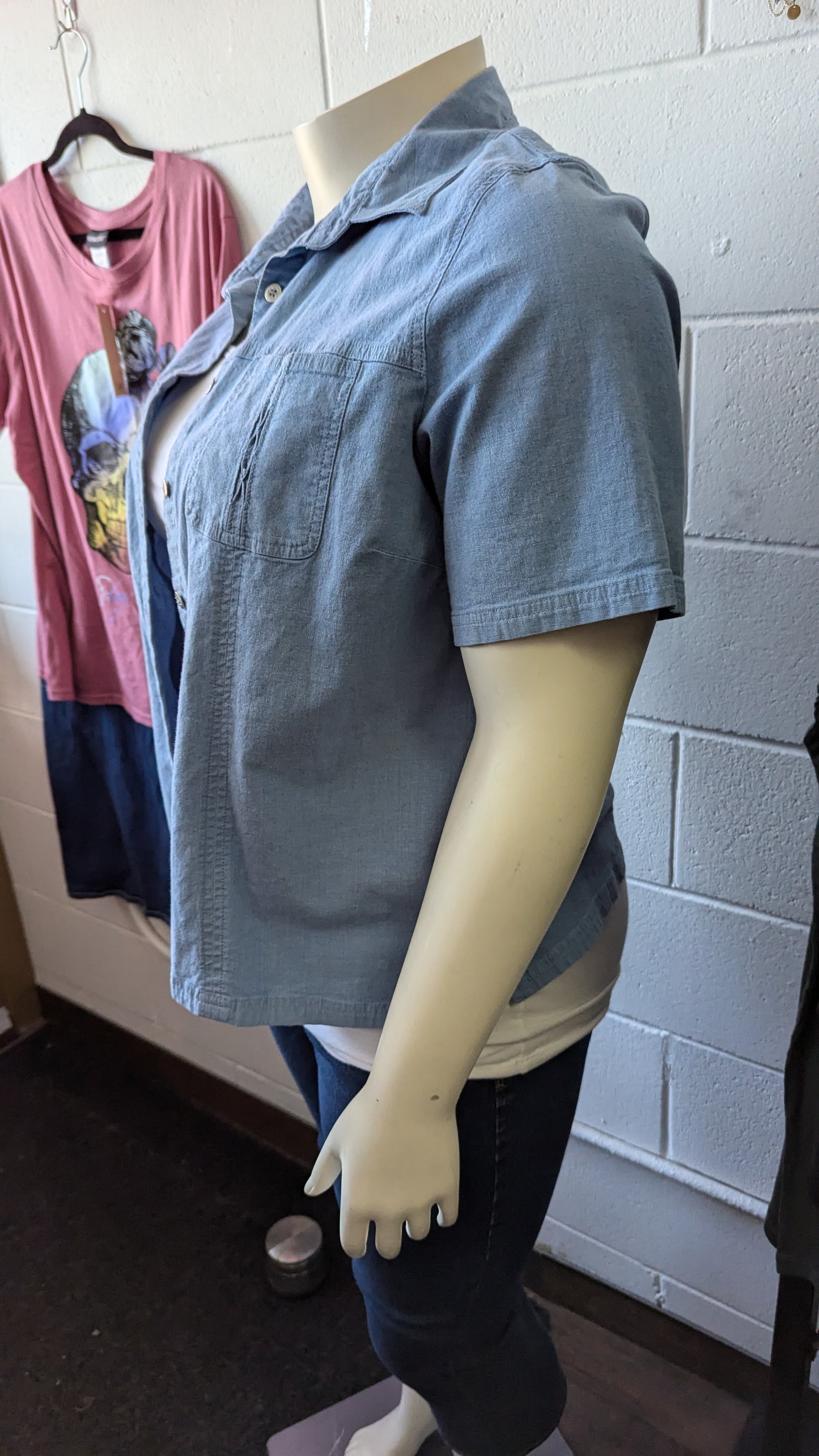 Vintage Lana Sport Denim Short Sleeve Button Up - Size 20