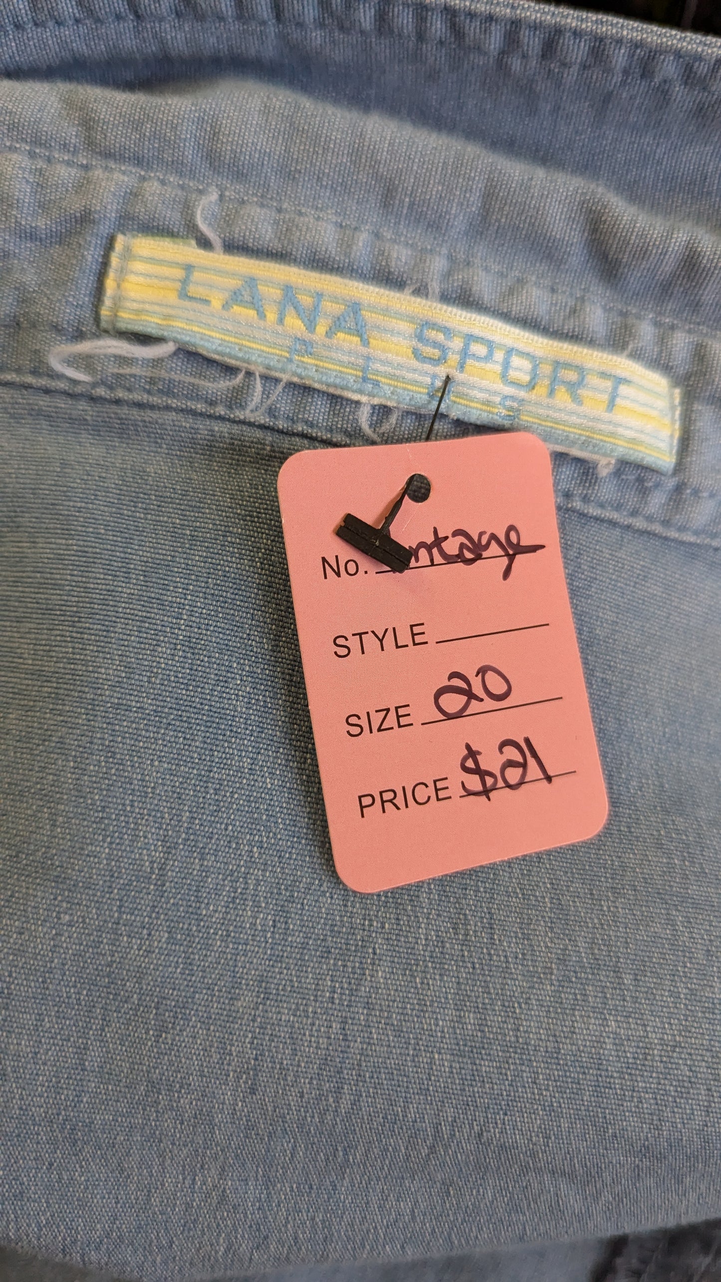 Vintage Lana Sport Denim Short Sleeve Button Up - Size 20