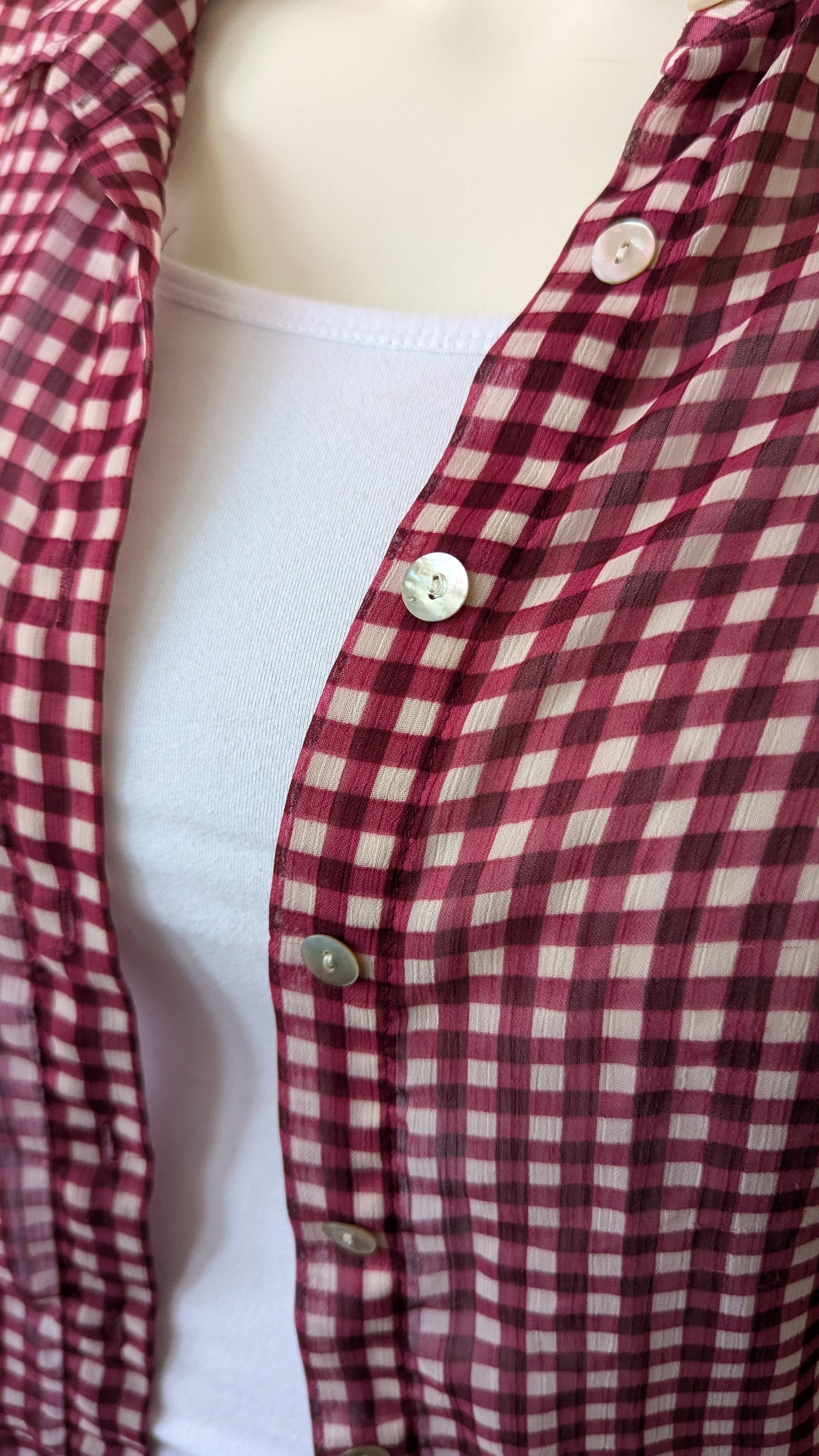 Red and White Checkered Plaid Shirt - Size L