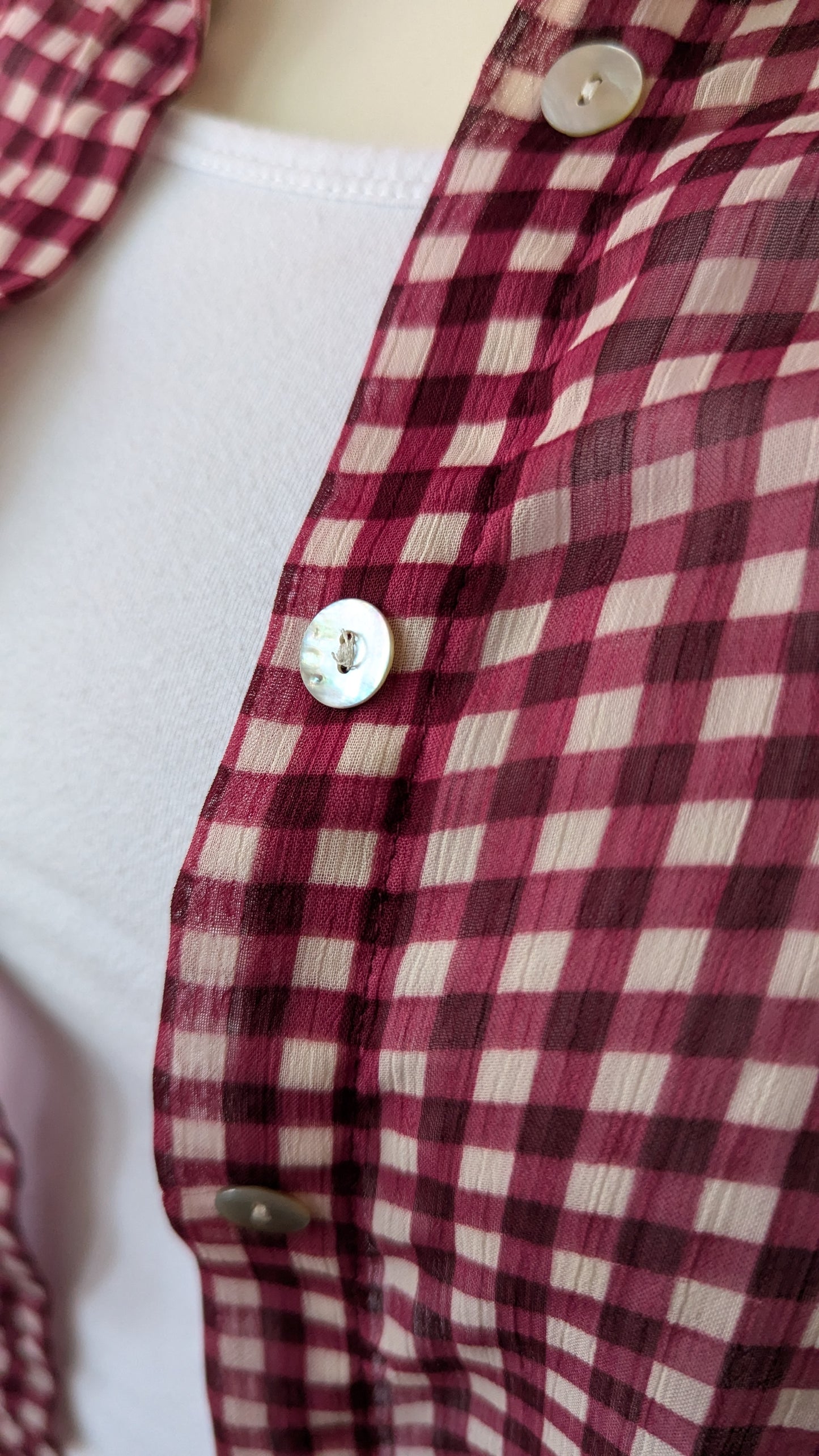 Red and White Checkered Plaid Shirt - Size L