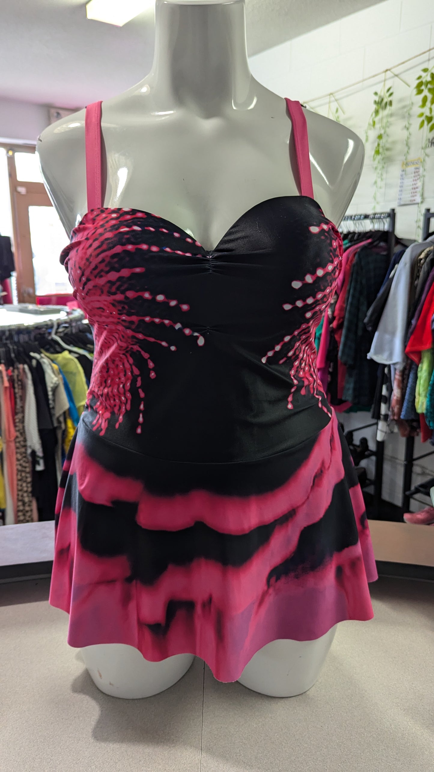 Pink and Black Tankini Top - Size XXL