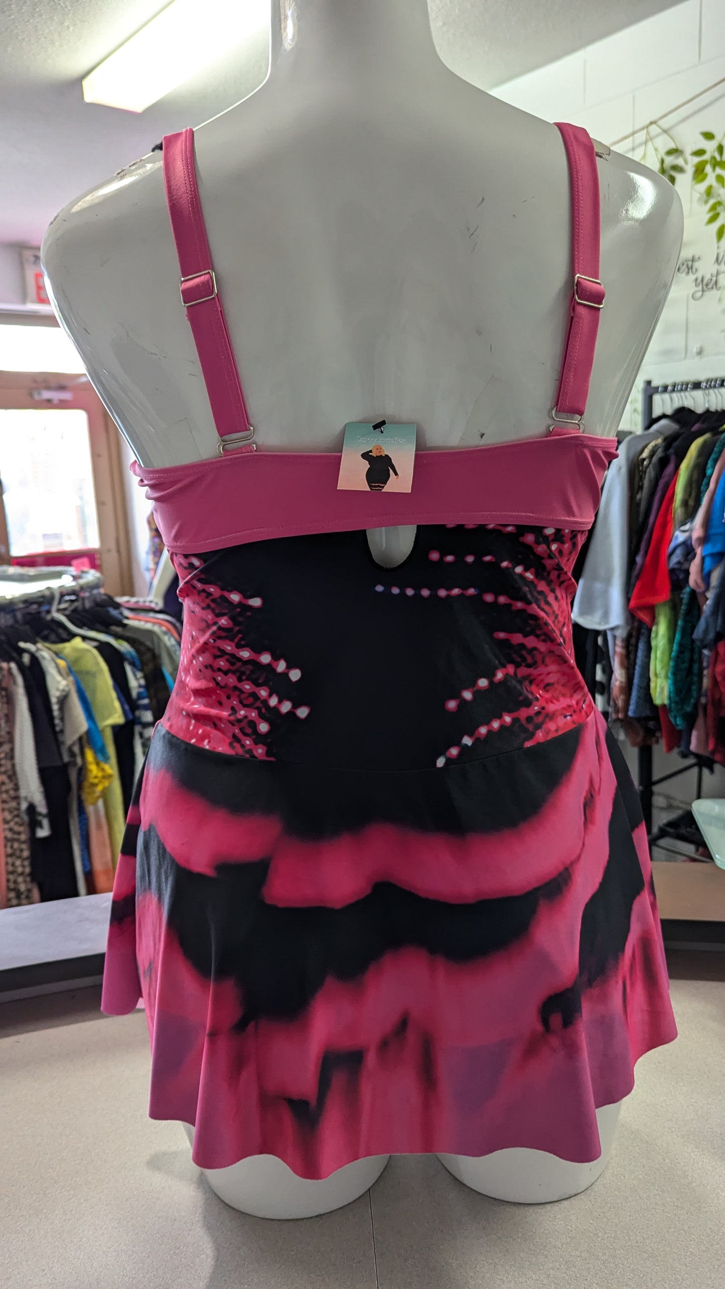 Pink and Black Tankini Top - Size XXL