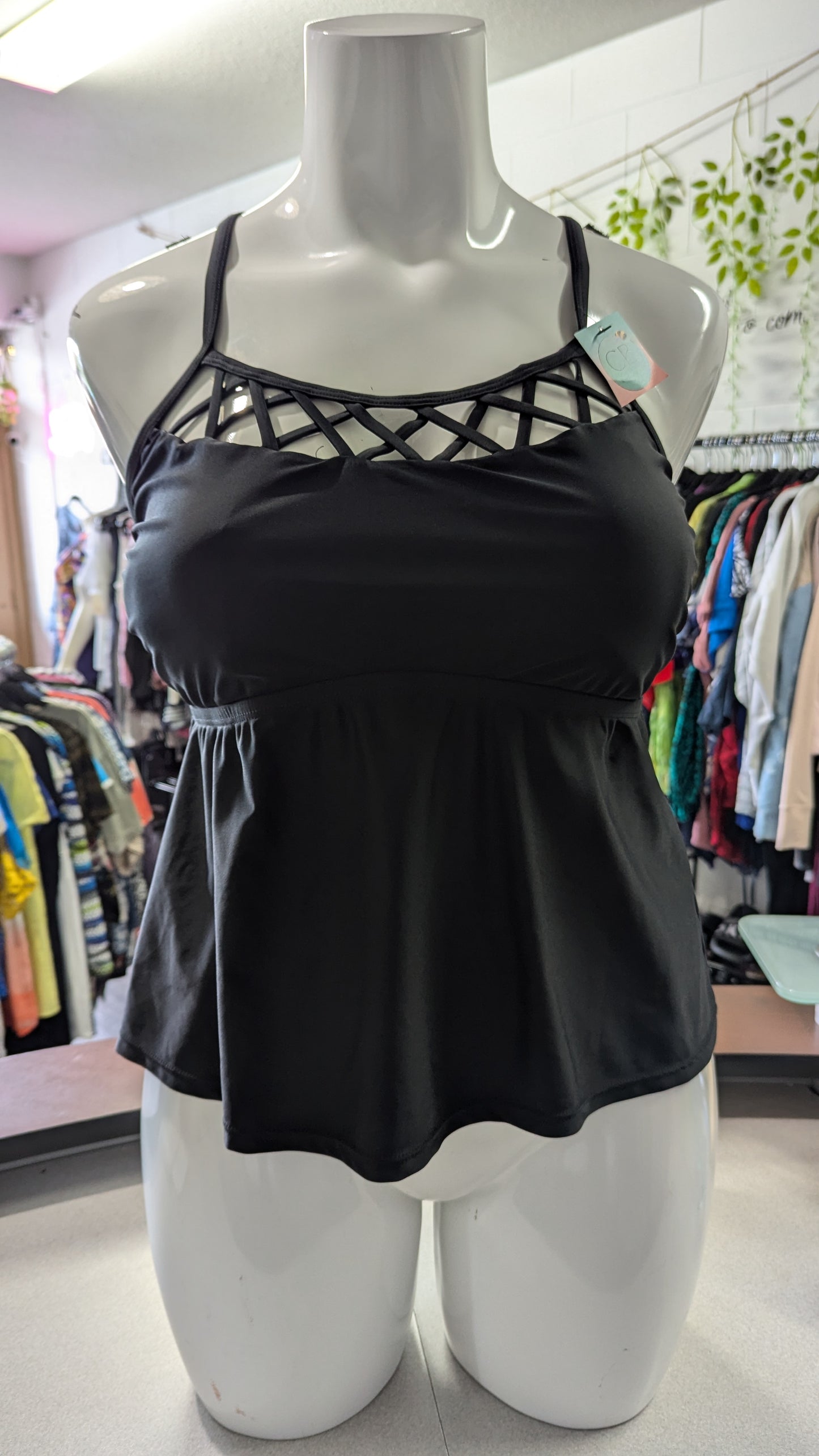 Time & Tru Tankini Top Black - Size 1X