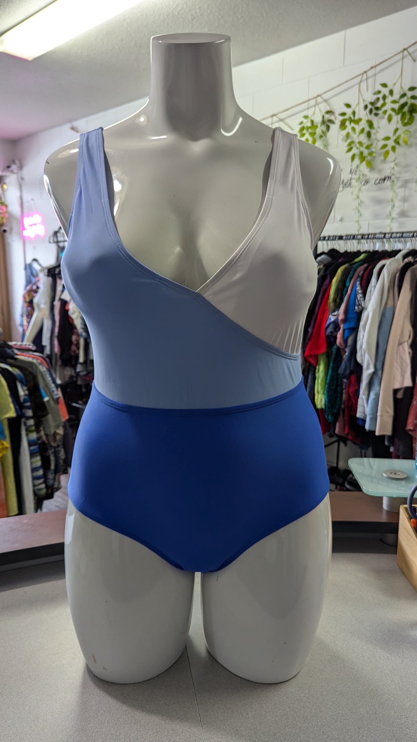 Meet Curve Blue & White One Piece Swimsuit - Size 2X