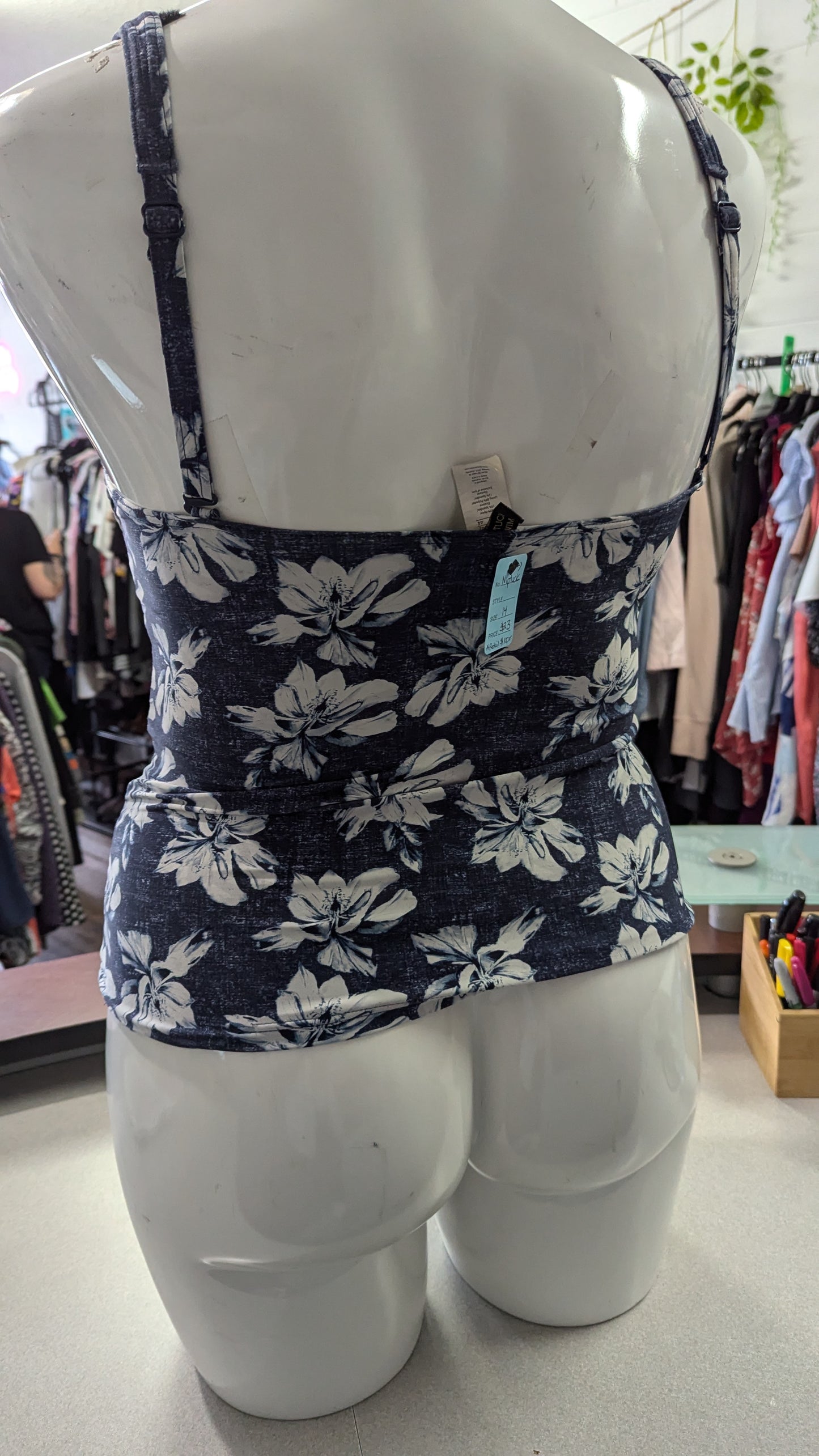 Floral Niptuck Tankini Top - Size 14