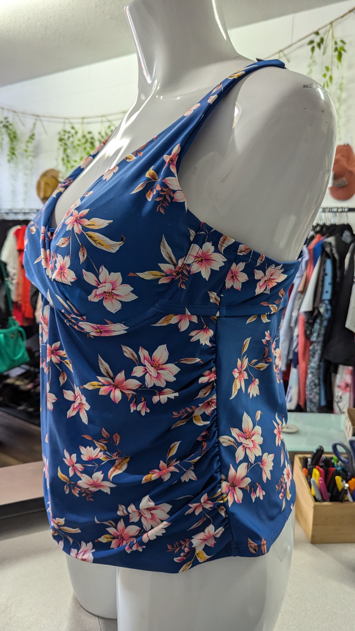 George Blue Floral Tankini Top - Size 2X