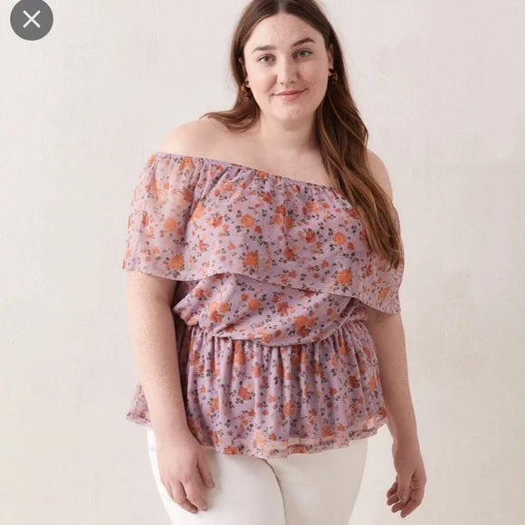 Addition Elle Off Shoulder Floral Mesh Top Size 3X - In Store Special