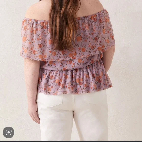 Addition Elle Off Shoulder Floral Mesh Top Size 3X - In Store Special