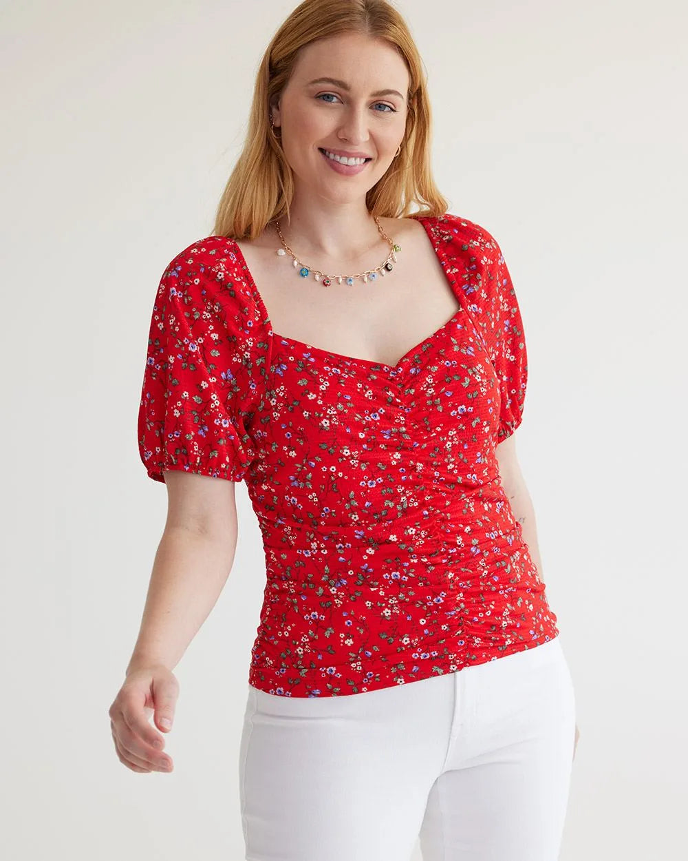 Reitman's Short Balloon Sleeve Shirred Top with Sweetheart Neckline NWT Size 3X- In Store Special