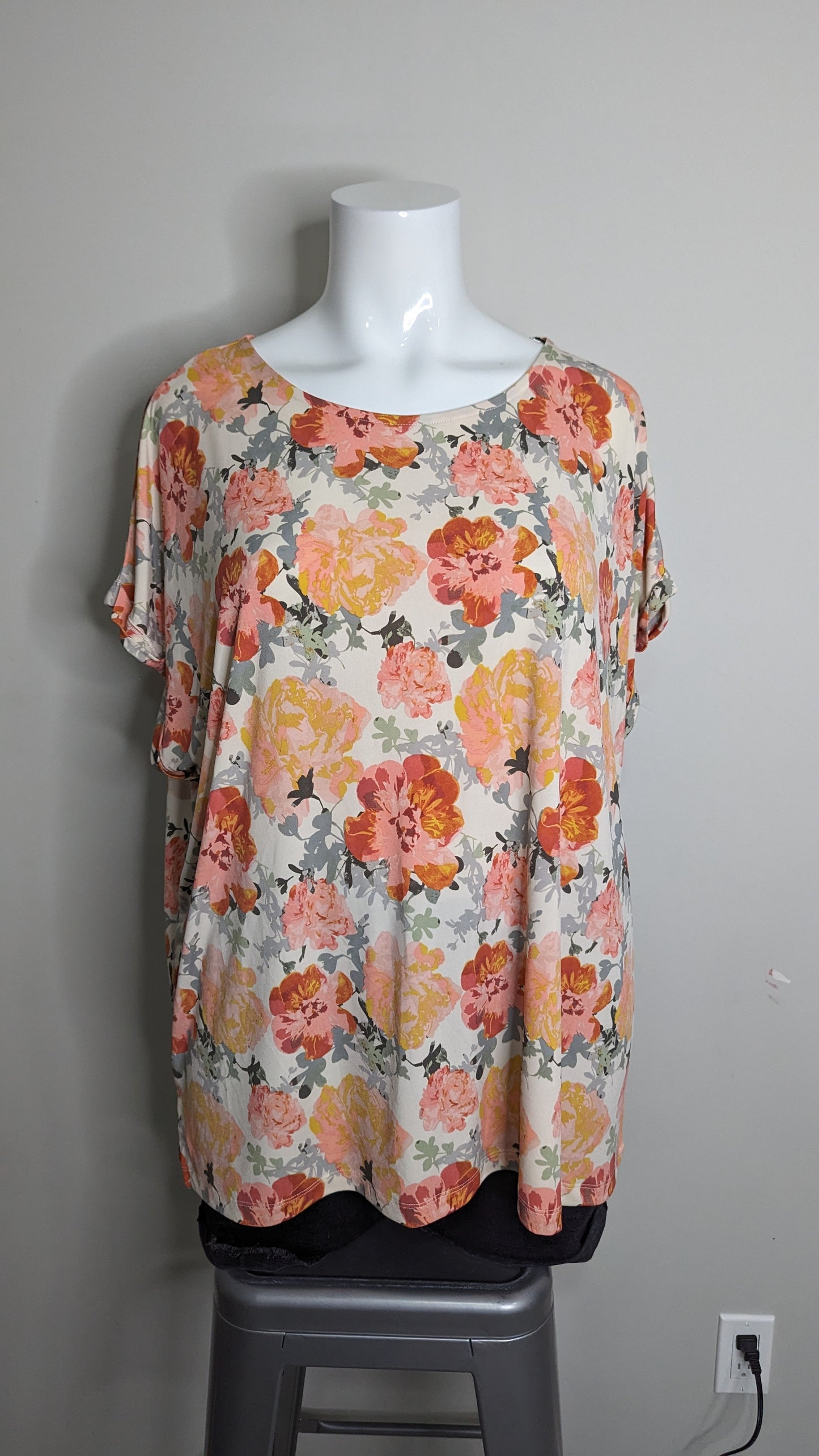 George Floral Silk-Blouse Type Tee - Size 4X