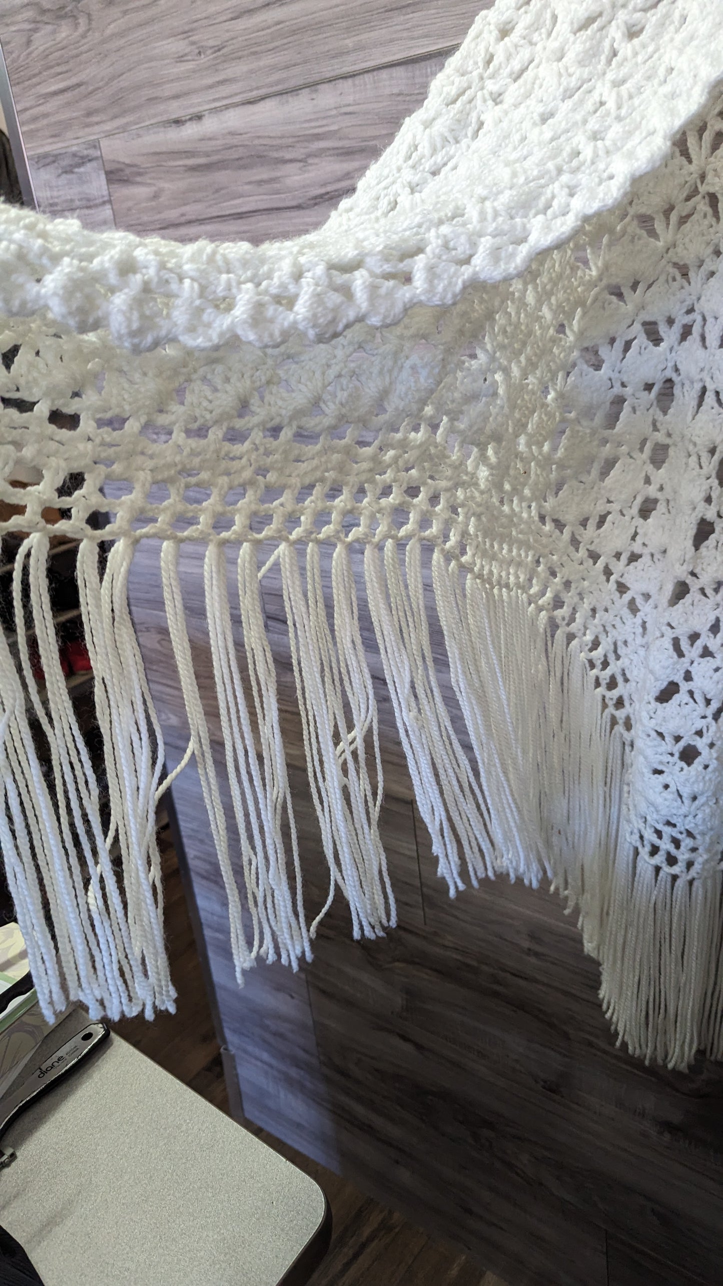 Handmade White Afghan Shawl - O/S