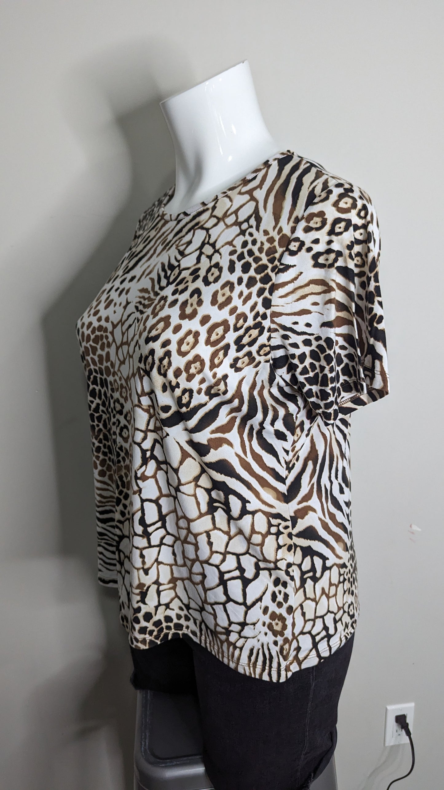 Alia Brown and White Animal Print Tee - Size 1X