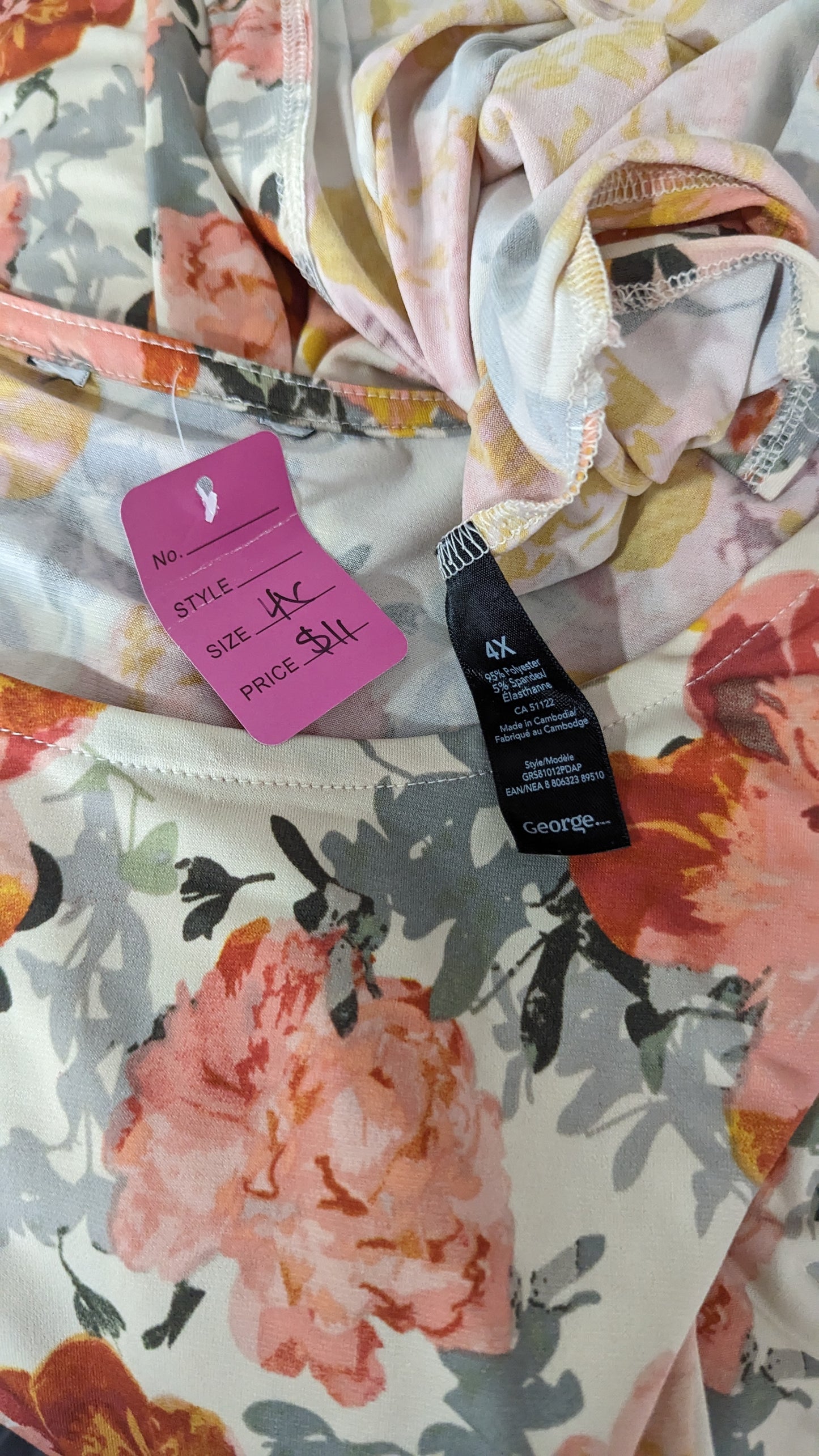 George Floral Silk-Blouse Type Tee - Size 4X