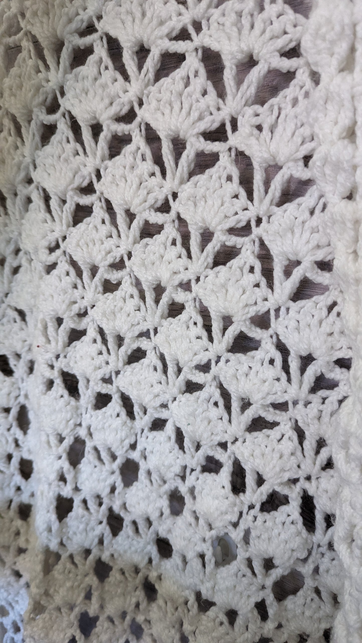 Handmade White Afghan Shawl - O/S