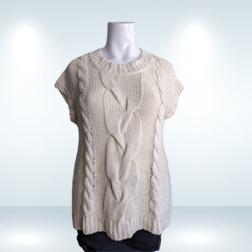 Devoted Cream Thick Short Sleeve Knit Sweater -Size XL