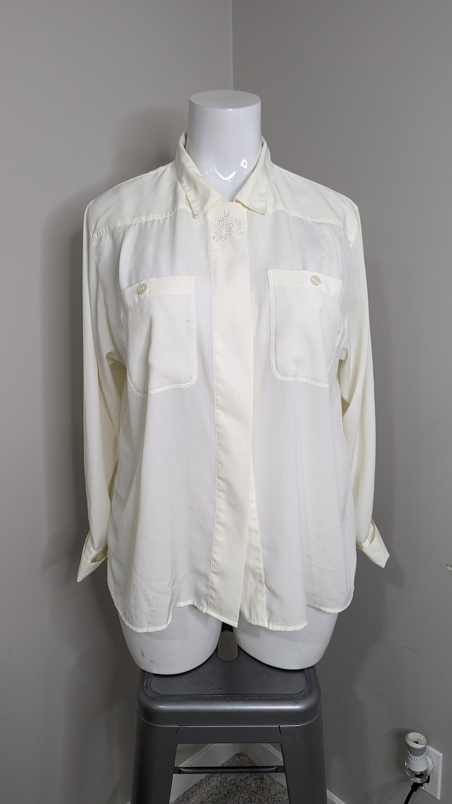 Vintage White Yves Venet Silk Blouse - Size 16/18