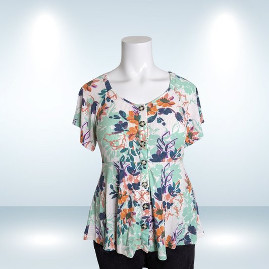 Torrid Button Front Floral Peplum Top - Size 0 (L)