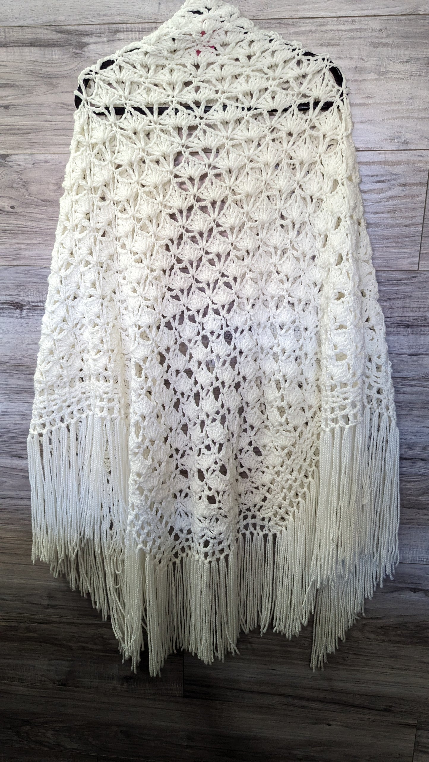 Handmade White Afghan Shawl - O/S