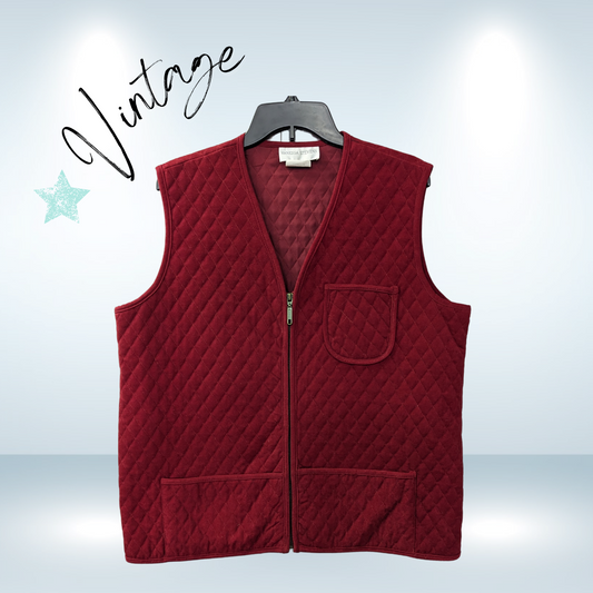 Vintage Vanessa Stevens Red Quilted Vest - Size XL