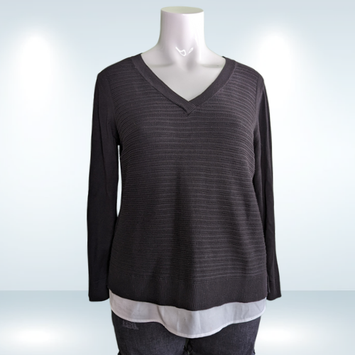 Hilary Radley Black V-Neck Fooler Sweater - Size XXL