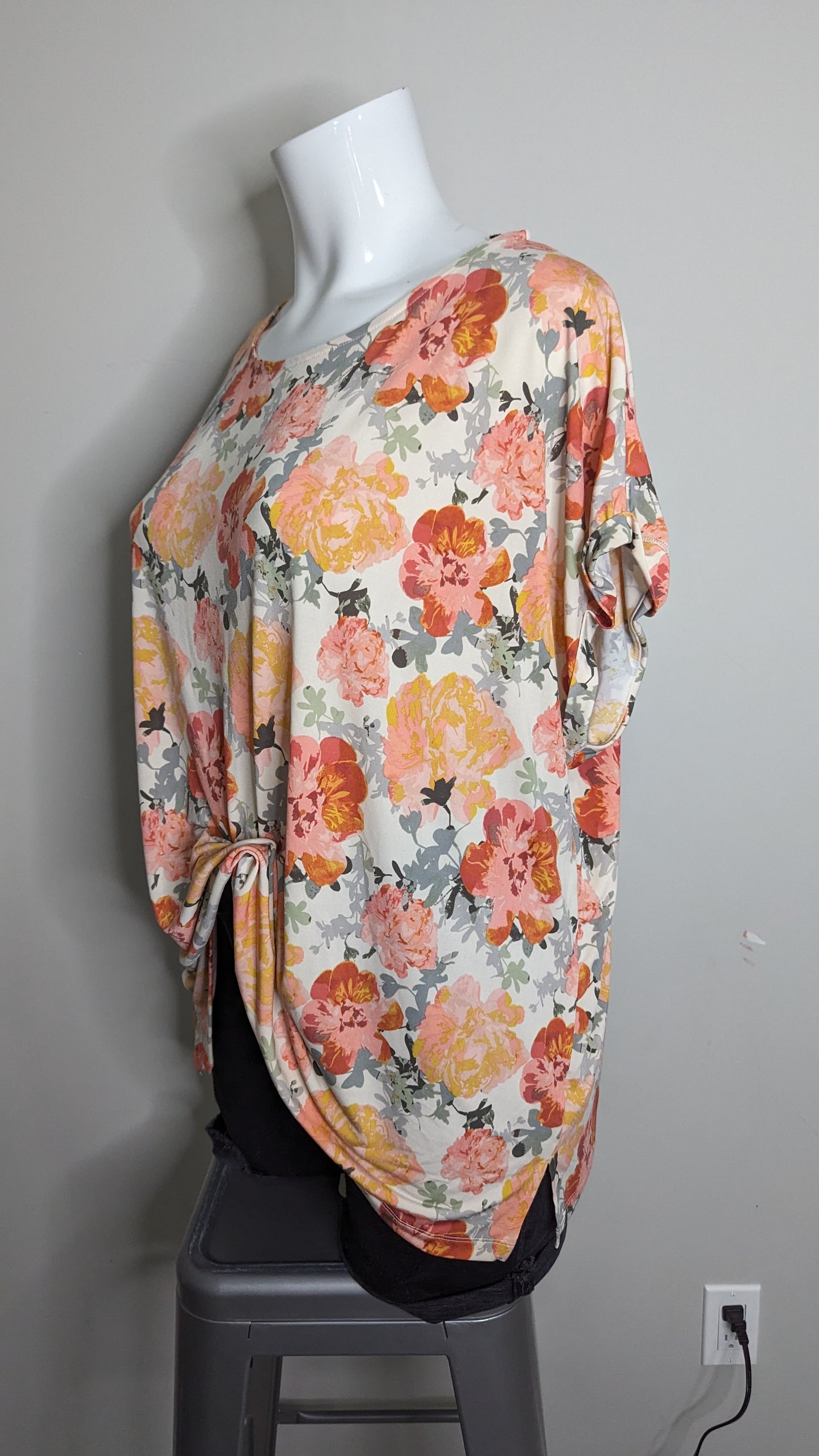 George Floral Silk-Blouse Type Tee - Size 4X