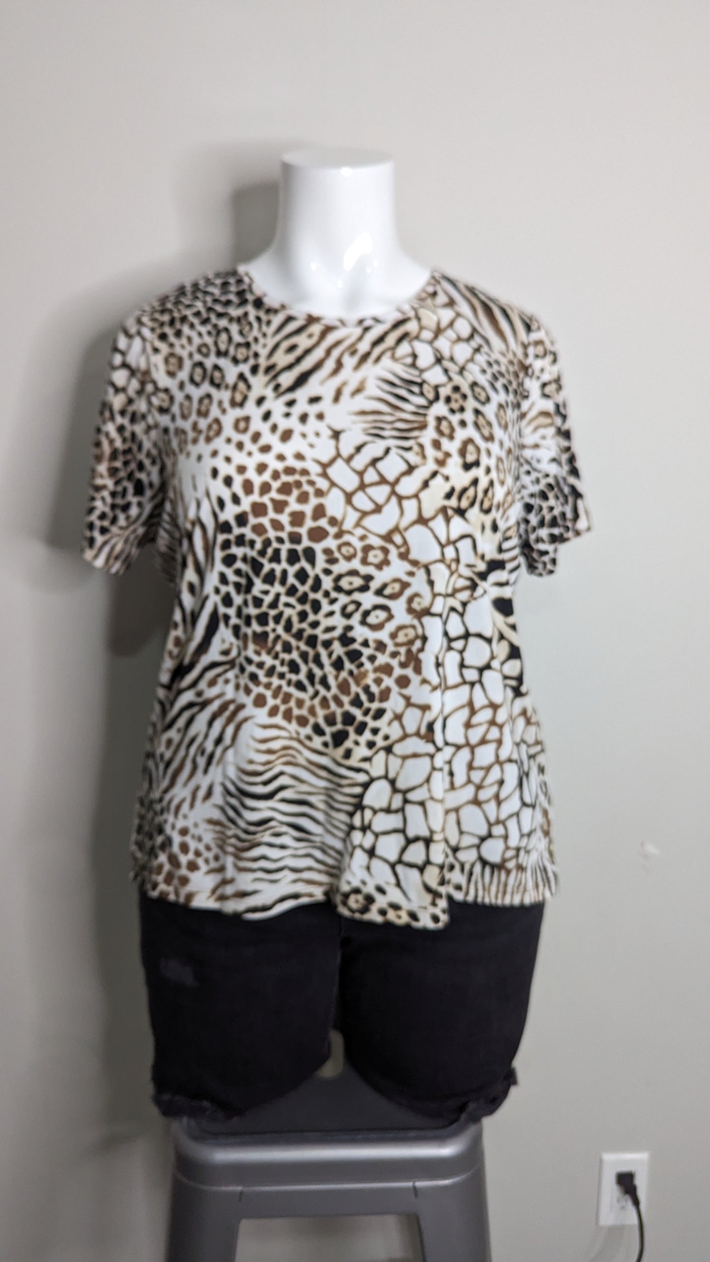 Alia Brown and White Animal Print Tee - Size 1X