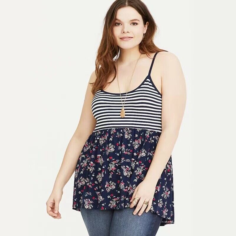 Torrid Super Soft Floral Stripe Baby Doll Tank - Size 0(L)