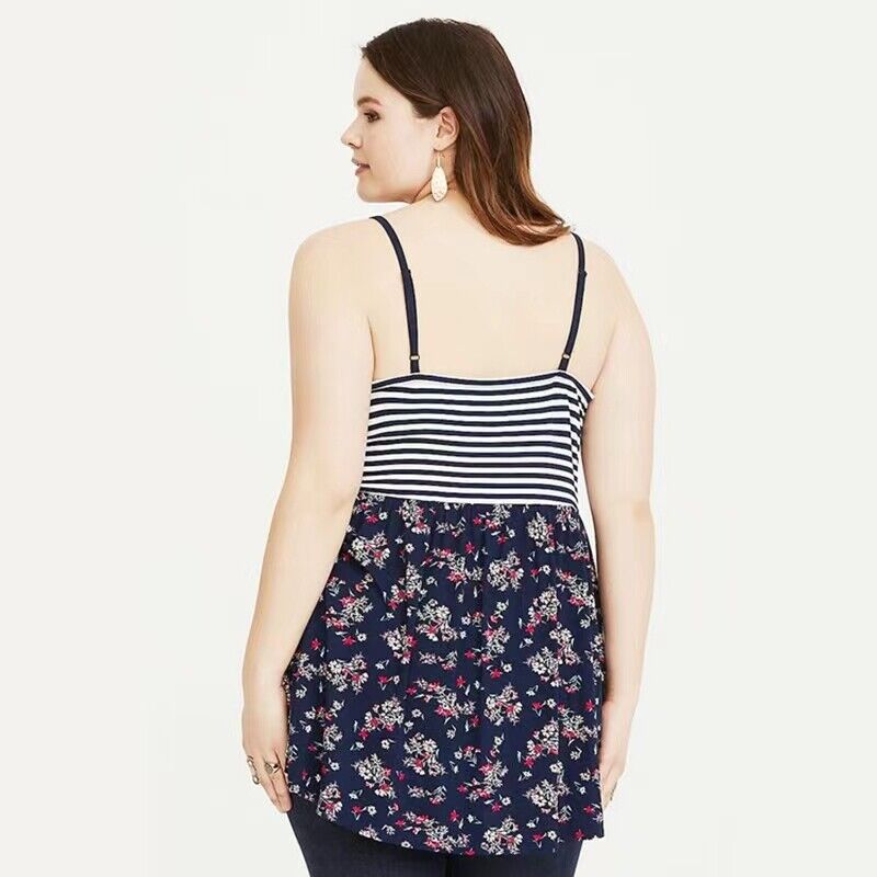 Torrid Super Soft Floral Stripe Baby Doll Tank - Size 0(L)